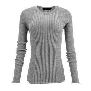 Proenza Schouler Cassidy Wool and Silk Ribbed Knit Sweater in Light Gray